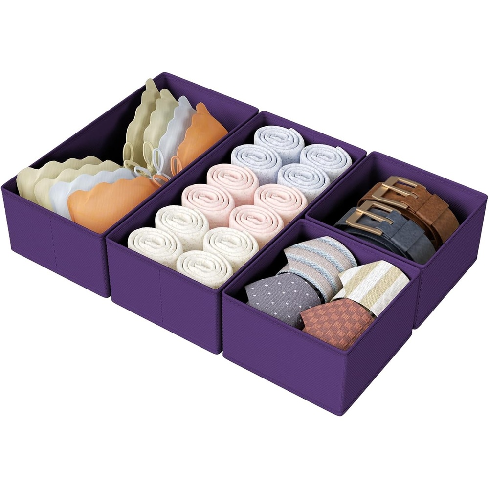 image:imageDIMJ Drawer Organizers Clothes Set of 4 Dresser Organizer Bins Fabric Closet Organizers and Storage Shallow Drawer Dividers for Nursery Clothing Baby Clothes Socks Underwears Tie GreyPurple