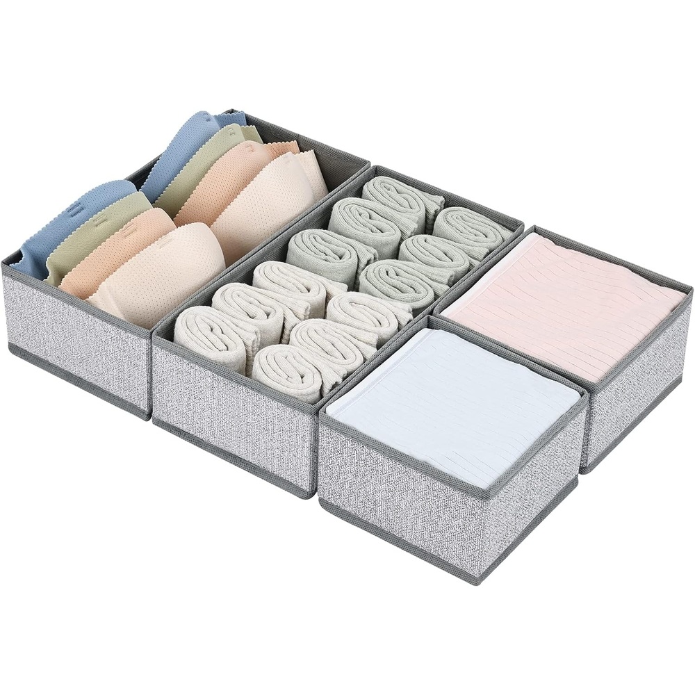 image:imageDIMJ Drawer Organizers Clothes Set of 4 Dresser Organizer Bins Fabric Closet Organizers and Storage Shallow Drawer Dividers for Nursery Clothing Baby Clothes Socks Underwears Tie GreyBlended Gray