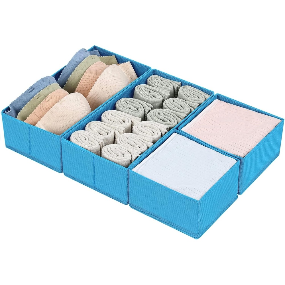 image:imageDIMJ Drawer Organizers Clothes Set of 4 Dresser Organizer Bins Fabric Closet Organizers and Storage Shallow Drawer Dividers for Nursery Clothing Baby Clothes Socks Underwears Tie GreyBlue