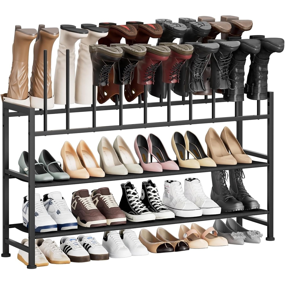 image:imageDIMJ Free Standing Shoe Racks 3Tier Boot Rack Black Metal Storage Organizer for Tall Boots Sneakers Closet Organizer Multiuse Shoe Rack Fits 6 Pairs1 Pack 4 Tier 10 Pair