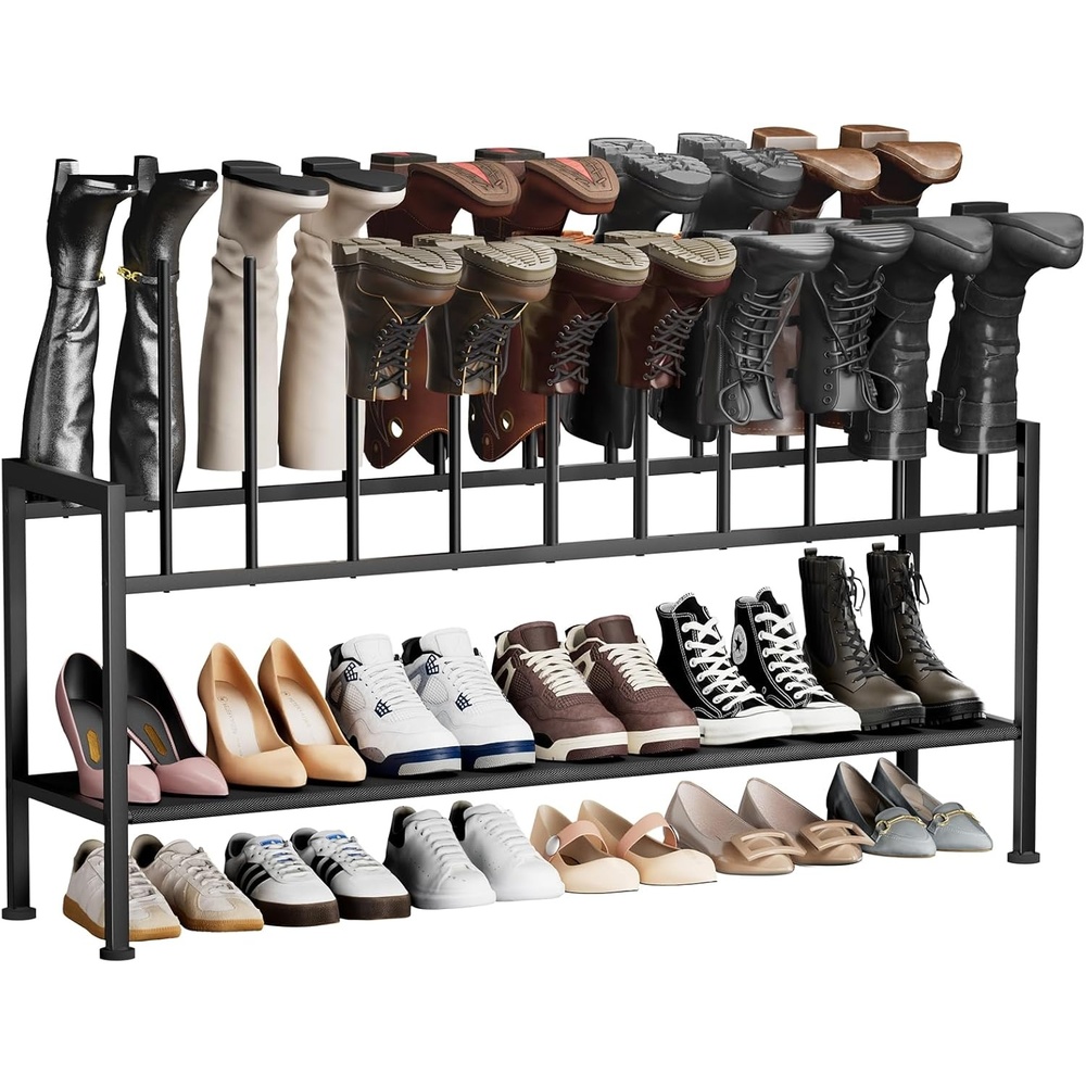 image:imageDIMJ Free Standing Shoe Racks 3Tier Boot Rack Black Metal Storage Organizer for Tall Boots Sneakers Closet Organizer Multiuse Shoe Rack Fits 6 Pairs1 Pack 3Tier 10 Pair