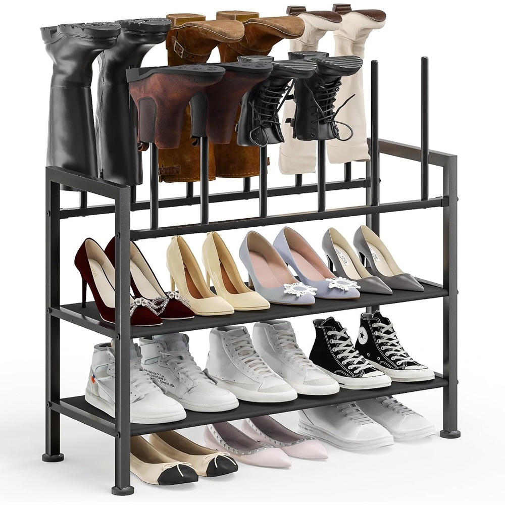 image:imageDIMJ Free Standing Shoe Racks 3Tier Boot Rack Black Metal Storage Organizer for Tall Boots Sneakers Closet Organizer Multiuse Shoe Rack Fits 6 Pairs1 Pack 4Tier 6 Pair