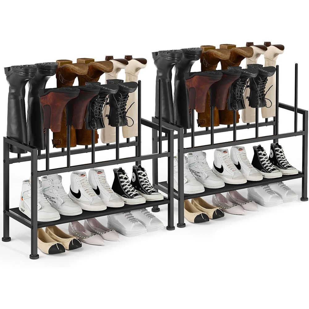 image:imageDIMJ Free Standing Shoe Racks 3Tier Boot Rack Black Metal Storage Organizer for Tall Boots Sneakers Closet Organizer Multiuse Shoe Rack Fits 6 Pairs2 Pack 3Tier