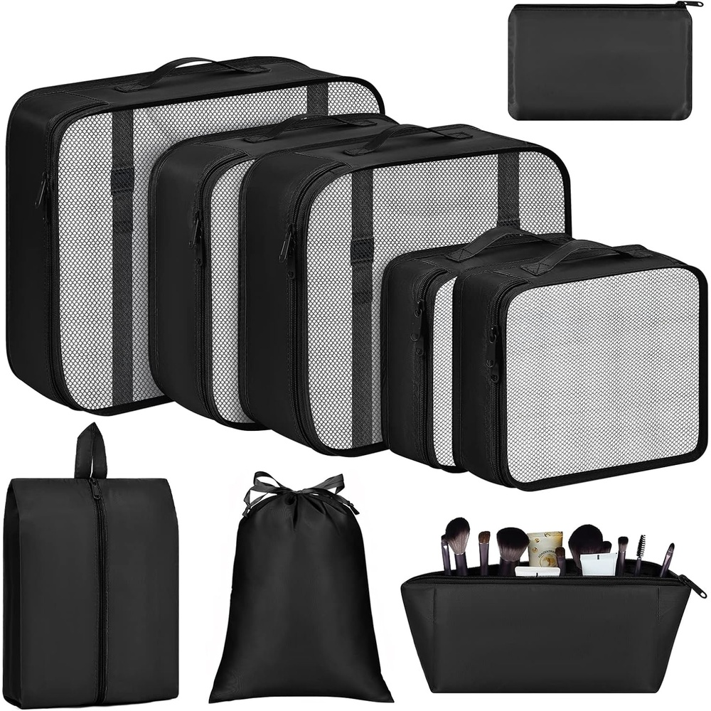 image:imageDIMJ Packing Cubes for Suitcase Organizer Bags Set of 9 Travel Cubes for Packing Lightweight Luggage Organizers for Suitcase With Makeup Bag Black