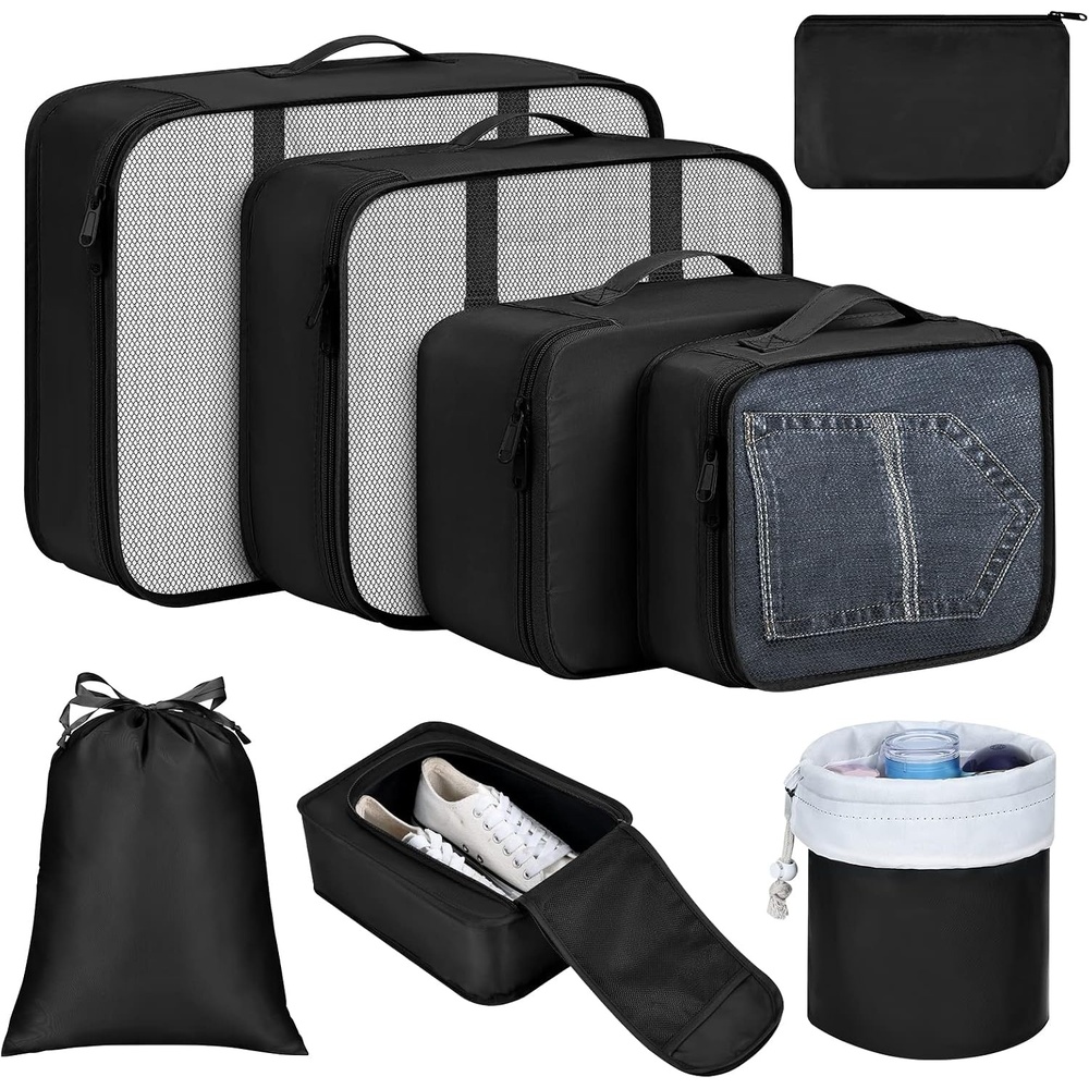 image:imageDIMJ Packing Cubes for Travel 8 Pack Travel Packing Organizers Travel Cubes for Packing Black