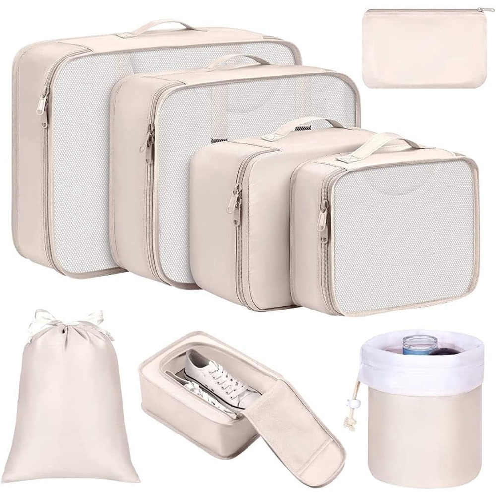 image:imageDIMJ Packing Cubes for Travel Luggage Organizer Bags Foldable Packing Cubes for Suitcase Lightweight Luggage Organizer Travel Must Haves Beige