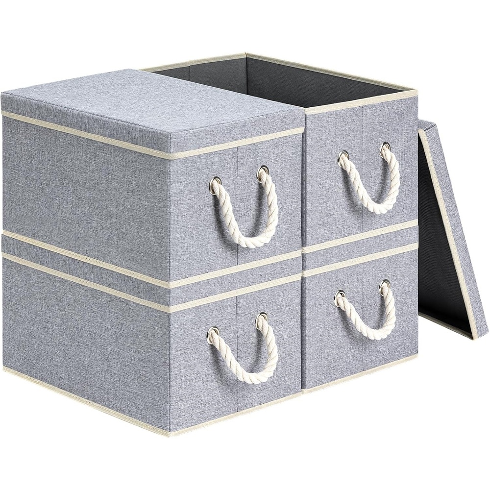 image:imageDIMJ Storage Bins with Lids Closet Organizers and Storage Collapsible Storage Bins for Organization Fabric Clothes Organizers and Storage Boxes with Lids for Closet 4 Pack Grey