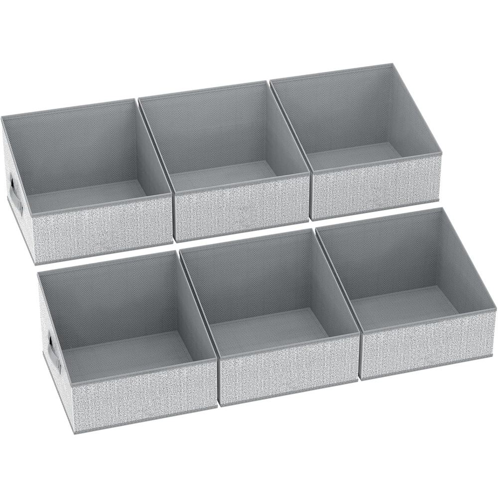 image:imageDIMJ Trapezoid Storage Bins for closet shelves Closet Organzier Bins with Handle Foldable Closet Storage Bins Basket Closet Organizers and Storage for Toys Books 6 Packs BlackBlended Gray