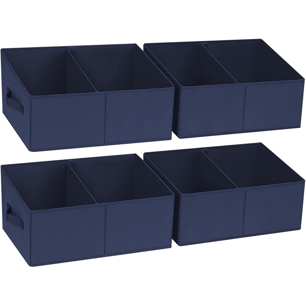 image:imageDIMJ Trapezoid Storage Bins for closet shelves Closet Organzier Bins with Handle Foldable Closet Storage Bins Basket Closet Organizers and Storage for Toys Books 6 Packs BlackNavy Blue