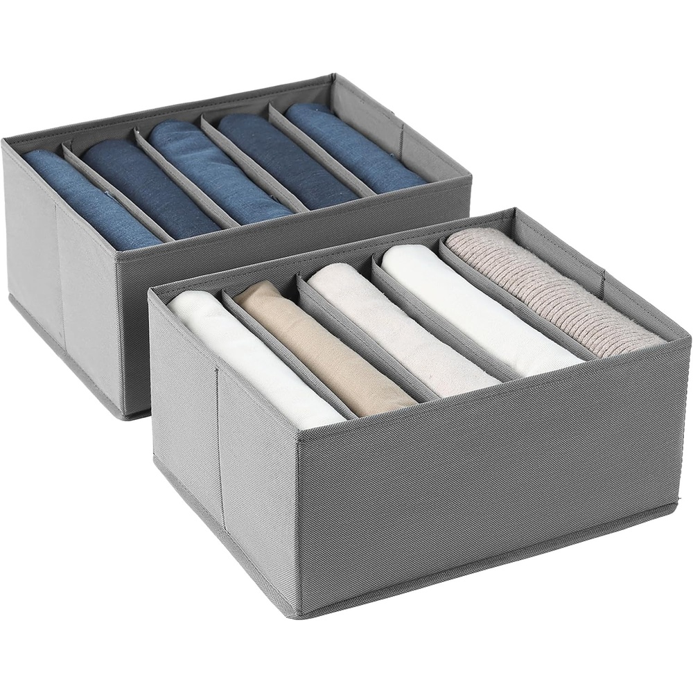image:imageDIMJ Wardrobe Clothes Drawer Organizer for Folded Clothes Fabric Dress Clothing Closet Organizers and Storage Bins for Jeans Sweater 2 Packs Grey