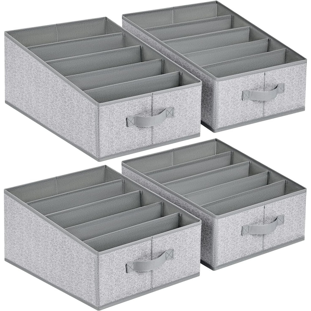image:imageDIMJ Wardrobe Clothes Organizer Fabric Drawer Organizer Clothes Pants Jeans Sweater Organizer for Closet Foldable Closet Storage Organizers 5 Grids Clothing Drawer Organizers 4 Pack Ash Grey