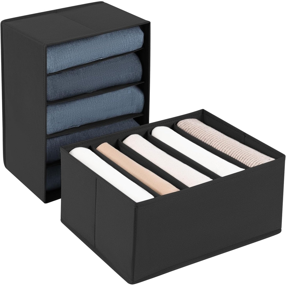 image:imageDIMJ Wardrobe Clothes Organizer Foldable Jeans Organizer Closet Organizers and Storage Box Clothes Organizer for Folded Clothes Jeans Sweater Tshirts 5 Grids Black