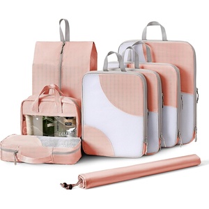 image:imageCompression Packing Cubes Travel  DIMJ 8 Set Packing Cubes for Travel Lightweight Packing Cubes Compression Packing Cubes for Suitcases with Thick Zip Clear Window Wash Bag Pink HXYS004