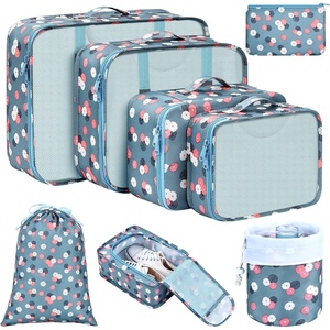 image:imageDIMJ 8 Set Packing Cubes for Travel Lightweight Luggage Organizers Suitcase with Laundry Bag amp Shoe Bag Packing Organizers for Luggage with Makeup Bag Blue Flower