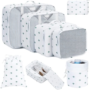 image:imageDIMJ 8 Set Packing Cubes for Travel Lightweight Luggage Organizers Suitcase with Laundry Bag amp Shoe BagPacking Bags for Carry On Suitcase White Cactus