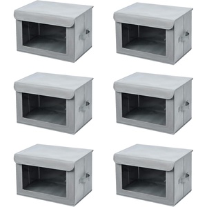 image:imageDIMJ Closet Bins with Lid Collapsible Storage Bins with Window Linen Closet Organizers and Storage Baskets with Handles Fabric Storage Bins for Closet ShelvesLight Grey Medium 6 Packs