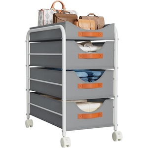 image:imageDIMJ Closet Organizers and Storage 4 Tier  Fabric Clothes Drawer Storage Bins Stackable Rolling Storage Cart with Wheel Small Dresser for Closet Bedroom Nursery OfficeGrey