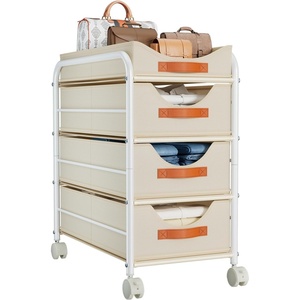image:imageDIMJ Closet Organizers and Storage 4 Tier  Fabric Clothes Drawer Storage Bins Stackable Rolling Storage Cart with Wheel Small Dresser for Closet Bedroom Nursery OfficeBeige