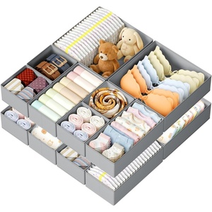 image:imageDIMJ Clothes Drawer Organizer 12 Packs Foldable Underwear Organizer for Baby Clothes Tie Bra Sock BlackGray