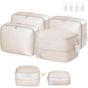 image:imageDIMJ Comforter Storage Bag 4 Pack  Blanket Storage Organizer Compression Bags Large Capacity Ultra Space Saving Self Compression Organize for Bedding Pillow Duvet Sheet Storage with Zipper WindowBeige