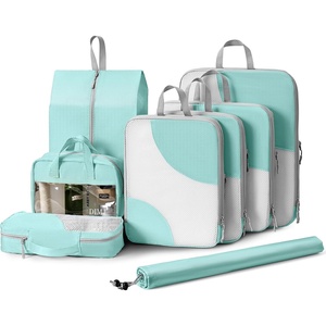 image:imageDIMJ Compression Packing Cubes  8 Set for Travel With Double Zipper Mesh Cubes With Clear Window Wash Bag Blue YSHX005