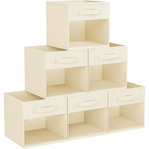 image:imageDIMJ Cube Storage Bin 6 Packs Collapsible Storage Bins with Handles Fabric Bins for Organization Cube Storage Organizer Bins for Closet Organization and Storage BeigeBeige