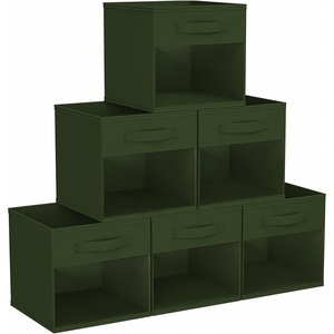 image:imageDIMJ Cube Storage Bin 6 Packs Collapsible Storage Bins with Handles Fabric Bins for Organization Cube Storage Organizer Bins for Closet Organization and Storage BeigeGreen