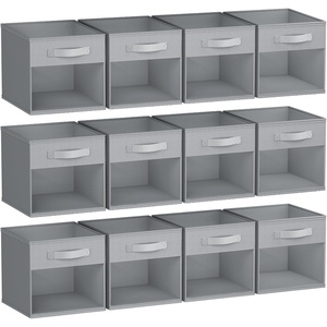 image:imageDIMJ Cube Storage Bin 6 Packs Collapsible Storage Bins with Handles Fabric Bins for Organization Cube Storage Organizer Bins for Closet Organization and Storage Beigegray