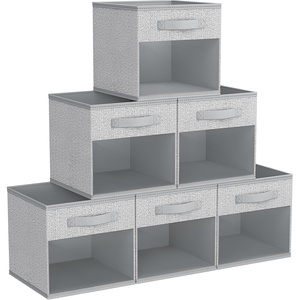 image:imageDIMJ Cube Storage Bin 6 Packs Collapsible Storage Bins with Handles Fabric Bins for Organization Cube Storage Organizer Bins for Closet Organization and Storage BeigeBlended Gray