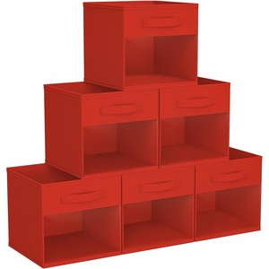 image:imageDIMJ Cube Storage Bin 6 Packs Collapsible Storage Bins with Handles Fabric Bins for Organization Cube Storage Organizer Bins for Closet Organization and Storage BeigeRed