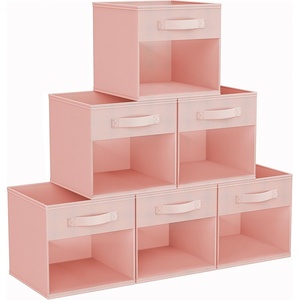 image:imageDIMJ Cube Storage Bin 6 Packs Collapsible Storage Bins with Handles Fabric Bins for Organization Cube Storage Organizer Bins for Closet Organization and Storage BeigePink