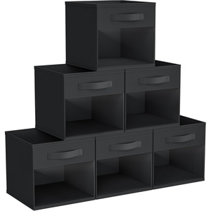image:imageDIMJ Cube Storage Bin 6 Packs Collapsible Storage Bins with Handles Fabric Bins for Organization Cube Storage Organizer Bins for Closet Organization and Storage BeigeBlack