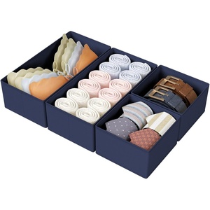 image:imageDIMJ Drawer Organizers Clothes Set of 4 Dresser Organizer Bins Fabric Closet Organizers and Storage Shallow Drawer Dividers for Nursery Clothing Baby Clothes Socks Underwears Tie GreyNavy Blue