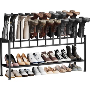 image:imageDIMJ Free Standing Shoe Racks  3Tier Boot Rack Black Metal Storage Organizer for Tall Boots Sneakers Closet Organizer Multiuse Shoe Rack Fits 6 Pairs1 Pack  3Tier 10 Pair