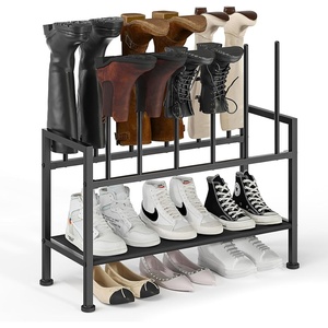 image:imageDIMJ Free Standing Shoe Racks  3Tier Boot Rack Black Metal Storage Organizer for Tall Boots Sneakers Closet Organizer Multiuse Shoe Rack Fits 6 Pairs1 Pack  3Tier