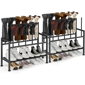 image:imageDIMJ Free Standing Shoe Racks  3Tier Boot Rack Black Metal Storage Organizer for Tall Boots Sneakers Closet Organizer Multiuse Shoe Rack Fits 6 Pairs2 Pack  3Tier