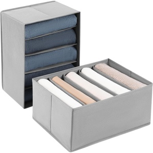 image:imageDIMJ Large Wardrobe Organizer  6 Cell Foldable Clothing Drawer Organizers Closet Storage Bins for Clothes Jeans Wardrobe  2 Packs Grey