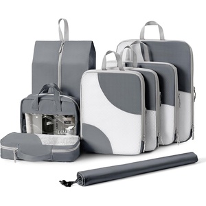 image:imageDIMJ Packing Cubes Compression  Compression Packing Cubes Travel Mesh Design Packing Cubes for Suitcases Travel Cubes for Packing with Sock Bag Transparent Window Wash Bag 8 Pack Grey
