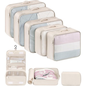 image:imageDIMJ Packing Cubes for Travel  8 Pcs Lightweight Travel Cubes for Packing Mesh Travel Packing Cubes Travel Packing Organizers with Large Toiletries Bag Beige
