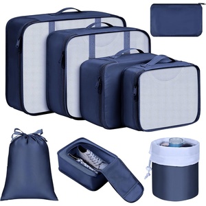 image:imageDIMJ Packing Cubes for Travel 8Pcs Travel Cubes Set Foldable Suitcase Organizer Lightweight Luggage Storage Bag Dark Blue