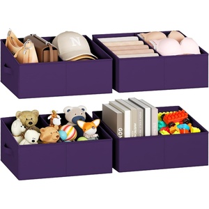 image:imageDIMJ Trapezoid Storage Bins for closet shelves Closet Organzier Bins with Handle Foldable Closet Storage Bins Basket Closet Organizers and Storage for Toys Books 6 Packs BlackPurple