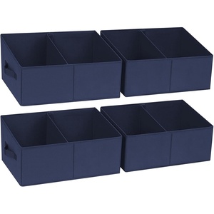 image:imageDIMJ Trapezoid Storage Bins for closet shelves Closet Organzier Bins with Handle Foldable Closet Storage Bins Basket Closet Organizers and Storage for Toys Books 6 Packs BlackNavy Blue