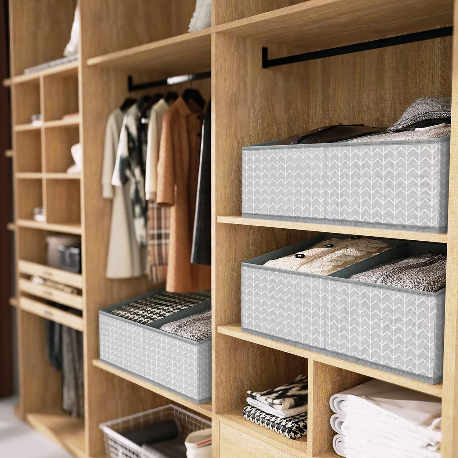 image:imageDIMJ Closet Baskets 3 Packs Trapezoid Storage Bins Foldable Fabric Baskets for Clothes Baby Toiletry Toys Towel DVD Book