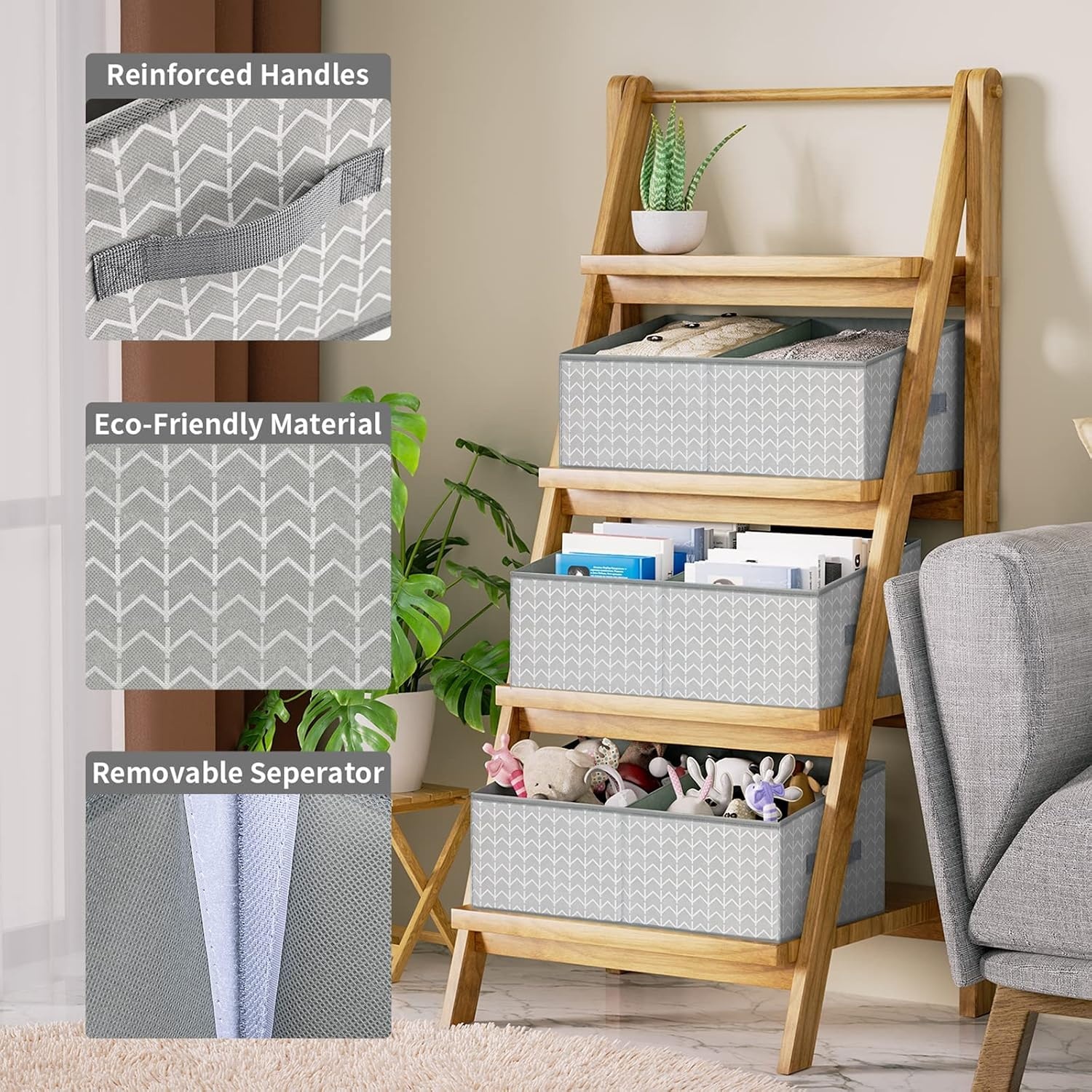 image:imageDIMJ Closet Baskets 3 Packs Trapezoid Storage Bins Foldable Fabric Baskets for Clothes Baby Toiletry Toys Towel DVD Book