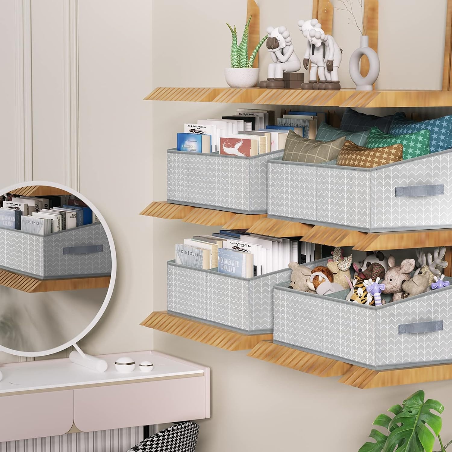 image:imageDIMJ Closet Baskets 3 Packs Trapezoid Storage Bins Foldable Fabric Baskets for Clothes Baby Toiletry Toys Towel DVD Book