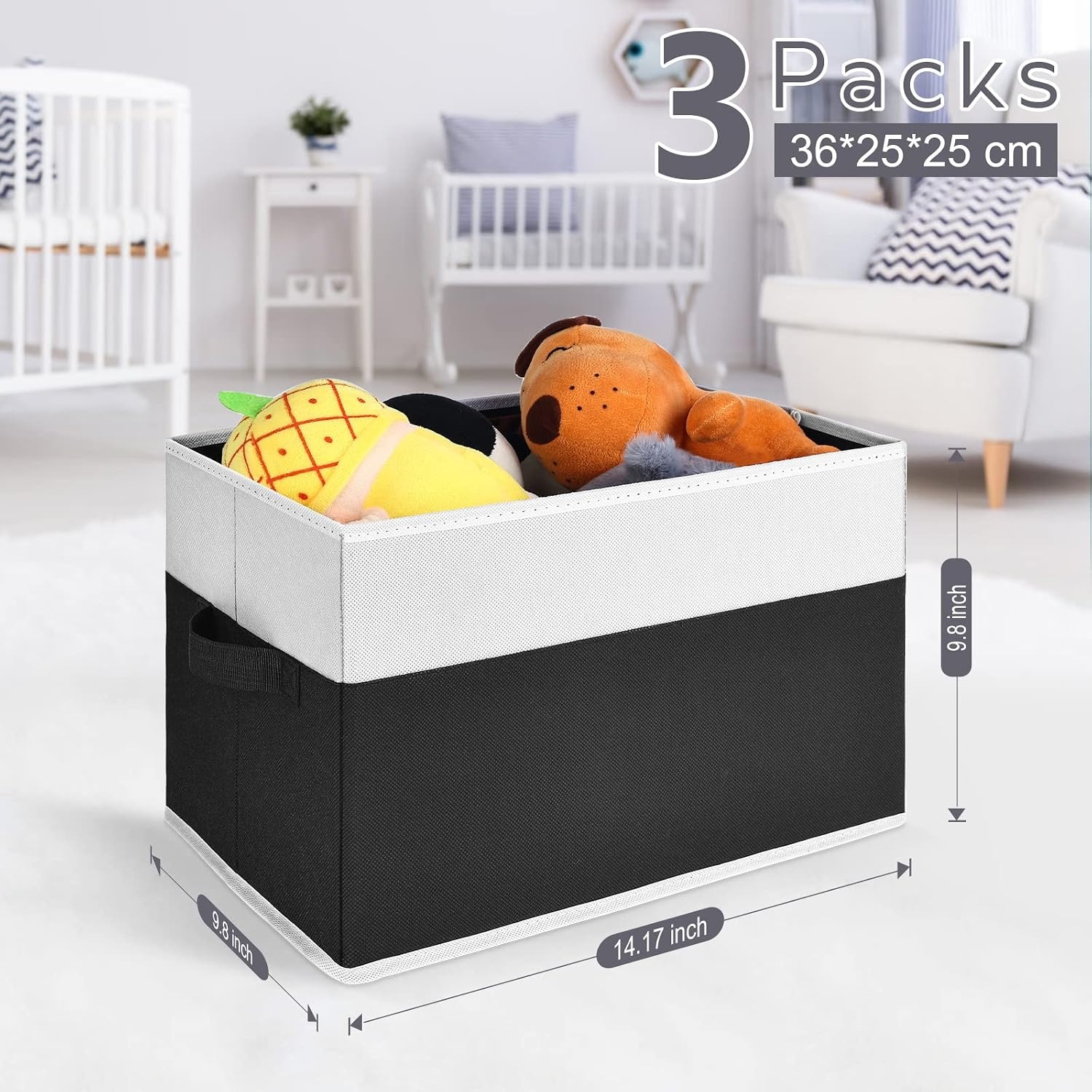 image:imageDIMJ Closet Storage Bins Fabric Baskets for Shelves with HandlesCloset Shelf Organizer Bins for Organization Storage Box Cubes for Closet Wardrobe Shelf 3 Pack Black and White