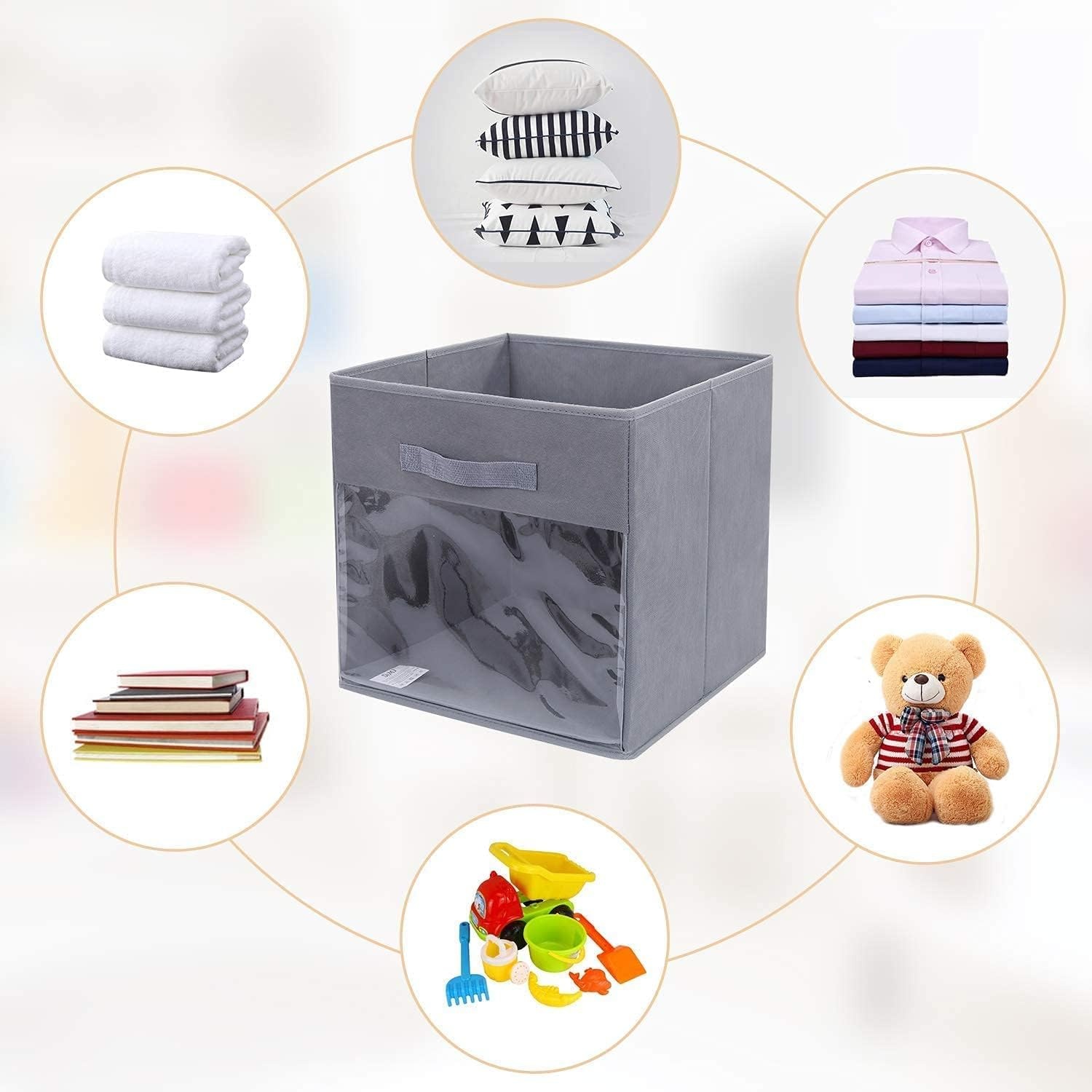 image:imageDIMJ Cube Storage Bins 3 Packs 12 x 12 x 12 Clear Window Storage Bin Organizers for Closet Shelves Home Storage Cubes Organizer with Handles