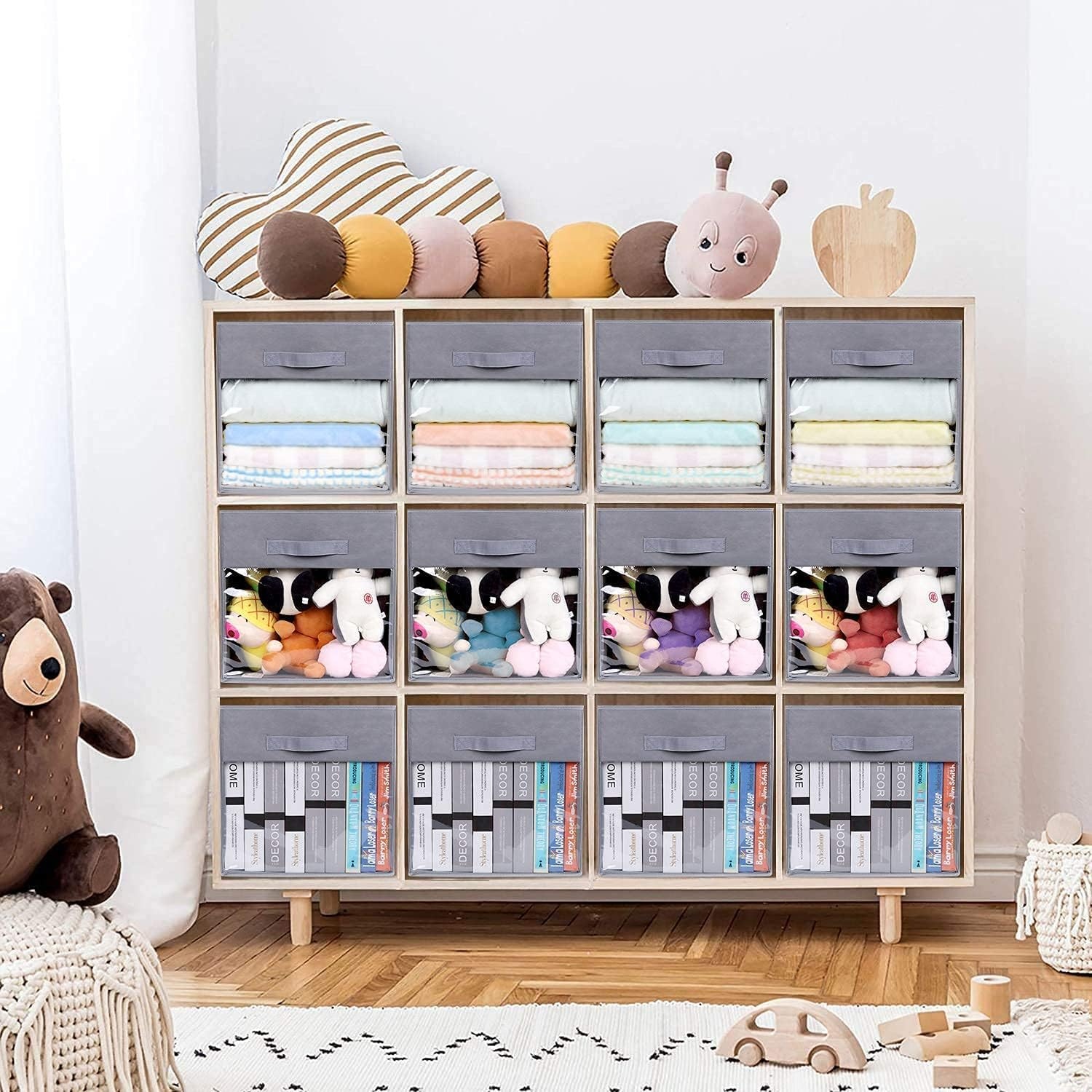 image:imageDIMJ Cube Storage Bins 3 Packs 12 x 12 x 12 Clear Window Storage Bin Organizers for Closet Shelves Home Storage Cubes Organizer with Handles