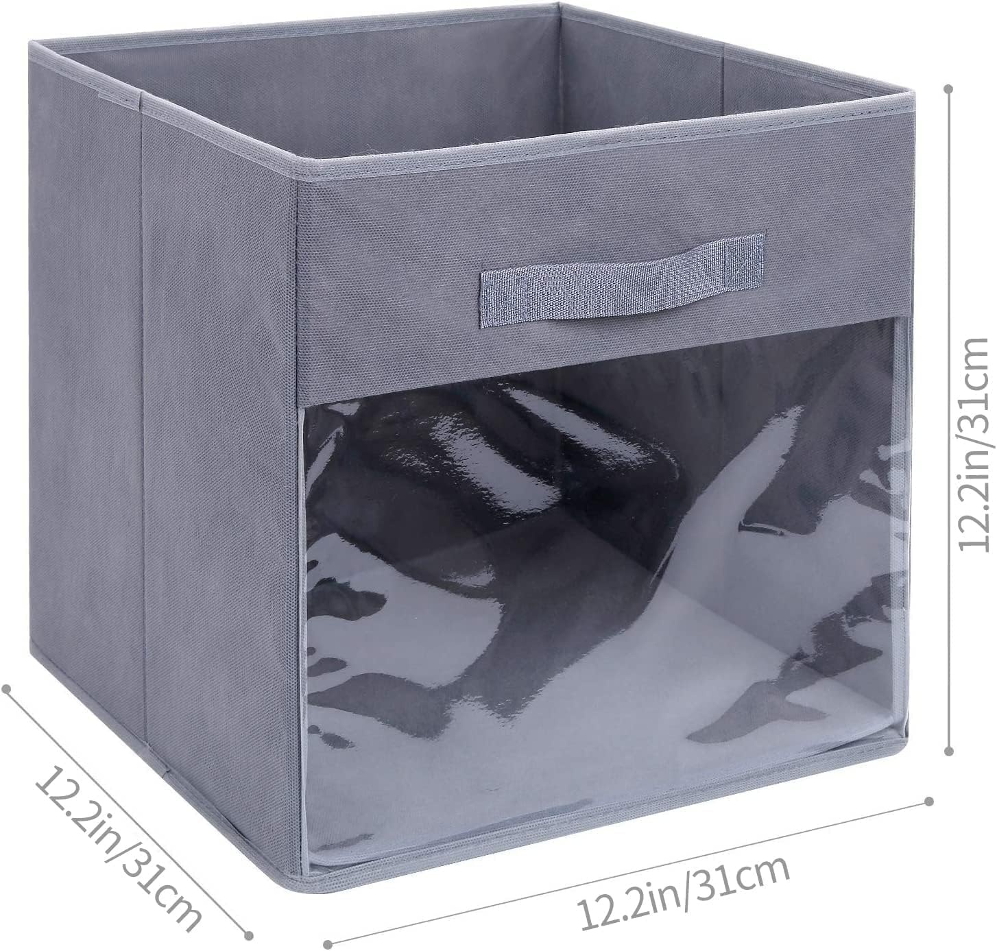 image:imageDIMJ Cube Storage Bins 3 Packs 12 x 12 x 12 Clear Window Storage Bin Organizers for Closet Shelves Home Storage Cubes Organizer with Handles