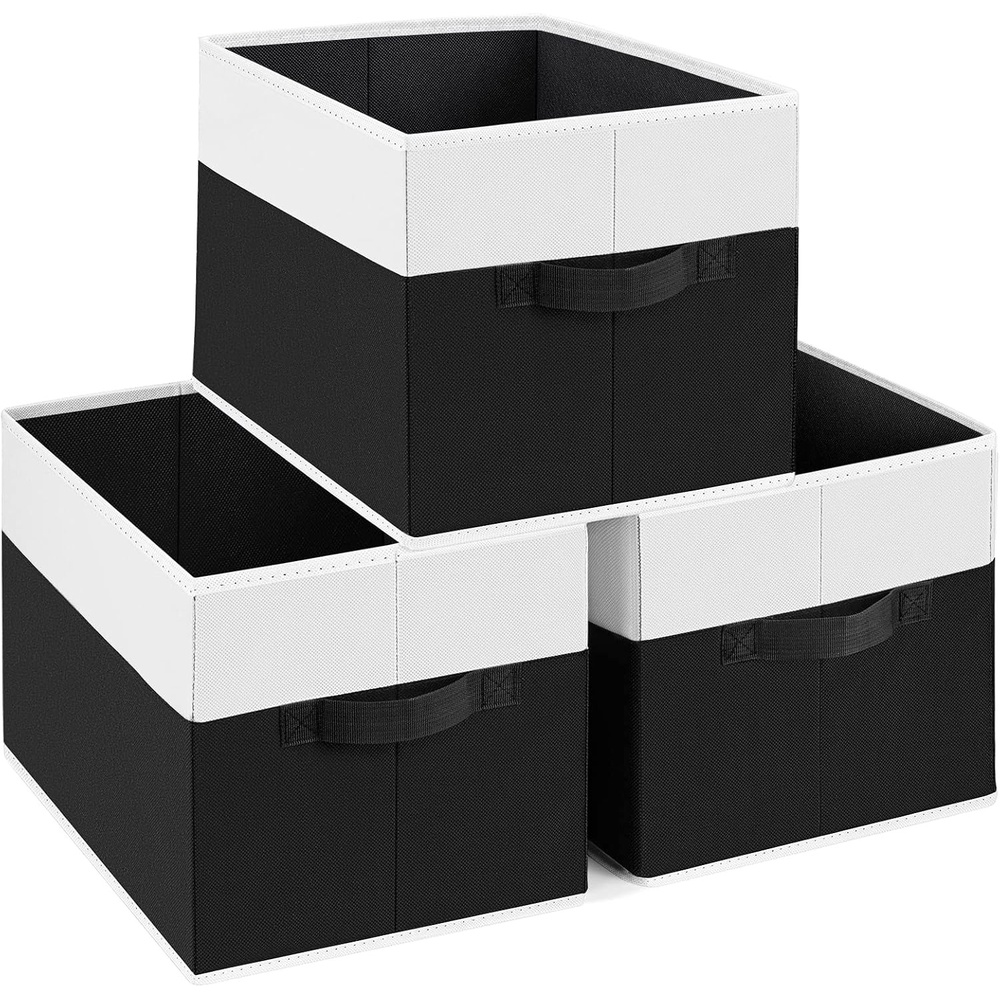 image:imageDIMJ Closet Storage Bins Fabric Baskets for Shelves with HandlesCloset Shelf Organizer Bins for Organization Storage Box Cubes for Closet Wardrobe Shelf 3 Pack Black and White